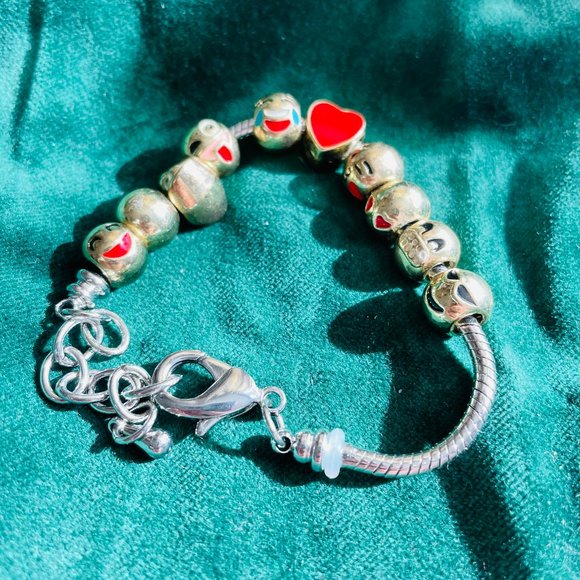 Emoji Heart Charms Silver/Gold Unisex Snake Bracelet 8” - Picture 1 of 5